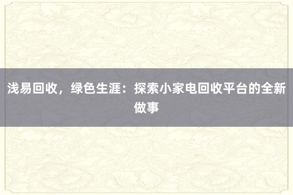 浅易回收，绿色生涯：探索小家电回收平台的全新做事